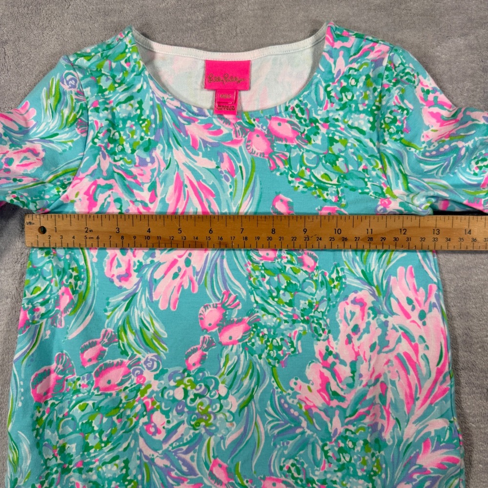 Lilly Pulitzer Dress Kids Medium Blue 'Sea You Soon' Ruffle Shift Dress Vacation - Picture 7 of 8